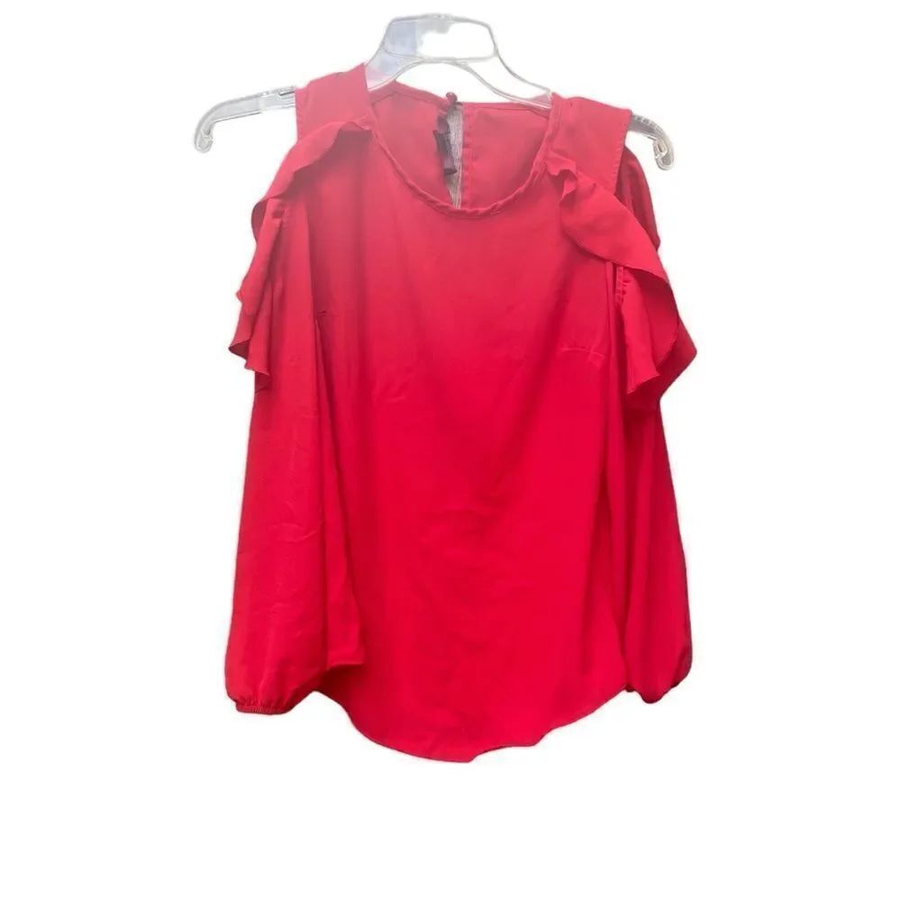 BCX Red Cold Shoulder Blouse Size Small